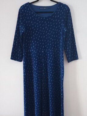 GUDRUN SJODEN stretch velvet blue polka dot 3/4 sleeve dress